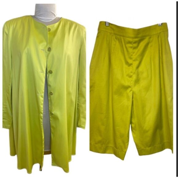 Basile Italy Two Piece Shorts Suit Neon Green Euro Sz 44 (US L)Jacket & Shorts - Picture 1 of 16